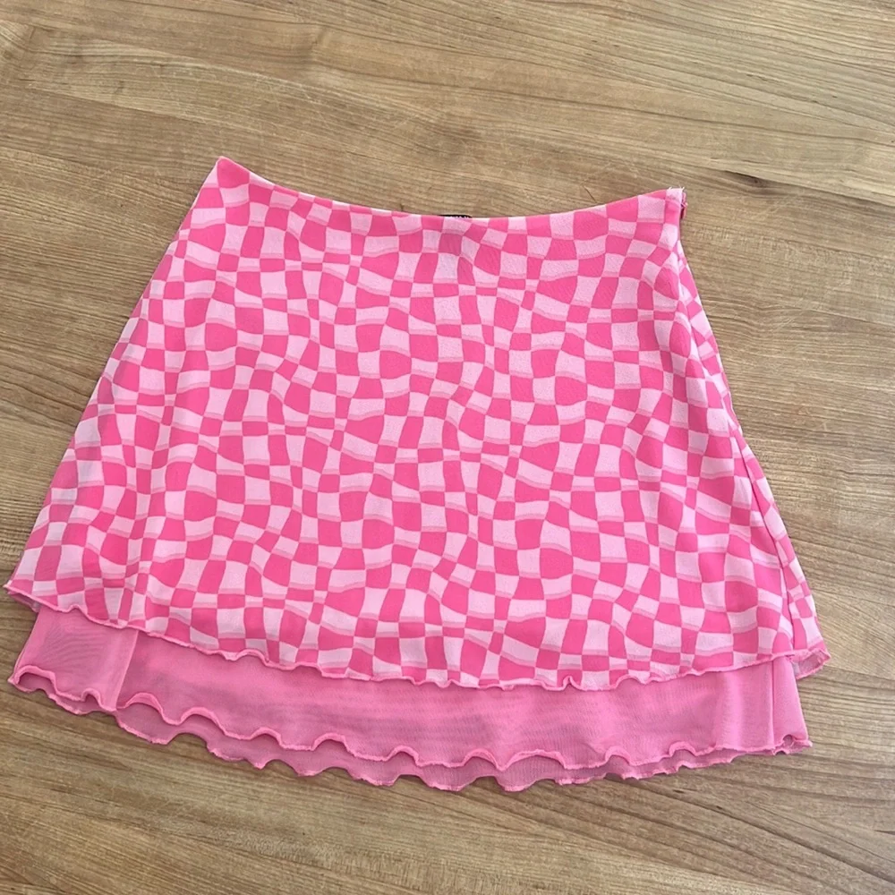 Forever 21 Pink Checkerboard Layered Skirt